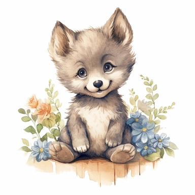 beatrix potter style clipart happy cute baby wolf