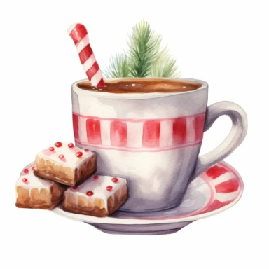 a watercolor nursery Christmas Sweets illustration clipart, a Hot Chocolate, clean background, white background, isolated on white