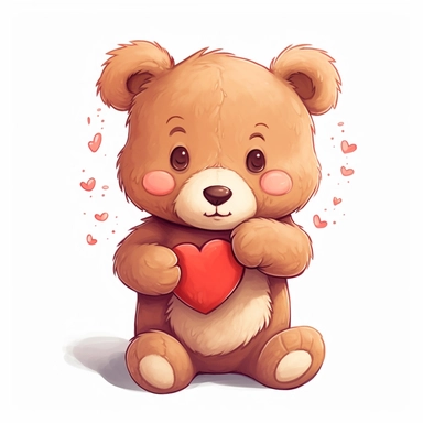 Cute teddy bear holding a heart, love, cuddly, adorable, Valentine's Day, clipart, white background, high quality--ar 1:1