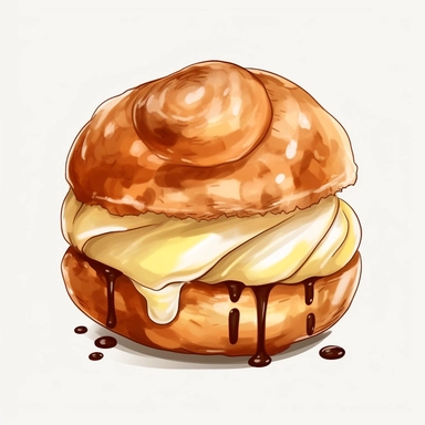 simplified clipart of a cream puff, no lines, no outlines, clipart, cartoon, minimalist, computer vector graphic design clip art, watercolor illustration clipart, watercolour clipart, watercolor illustration for kids and children, book illustration, print on demand image, PNG tranparent background