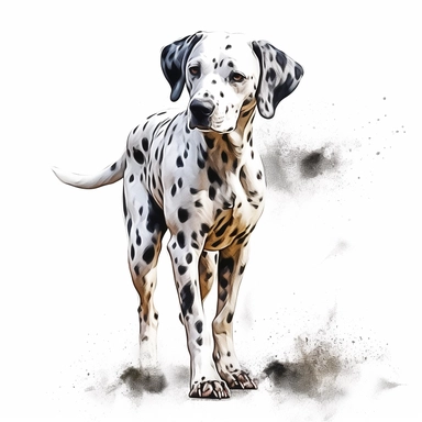 dalmation dog in the style of digital airbrushingstanding realistic yet stylized, digitally enhanced, clipart, 32k uhd, detailed crosshatching white background