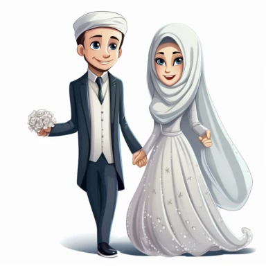 wedding couple clipart wedding ,card, the Muslim bride clipart cliparts, in the style of caffenol developing, cartoonish innocence, caricature-like, perceptive, plush doll art, captivating,--2:3,--8k