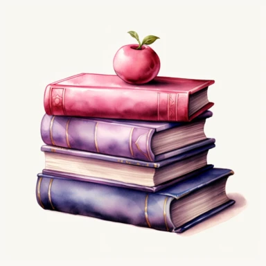 Back to school Watercolor Clipart, A book stack, pink themed , single object, highly detailed, hand drawn watercolor illustration ,png transparent background, white background for removing background - - no text shadow font watermark