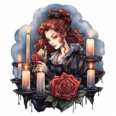 romantic vampire clip art, roses, watercolor, candle light, black background