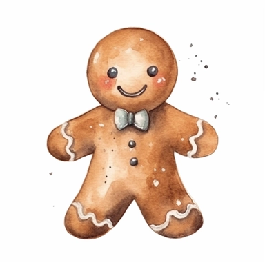 basic watercolor gingerbread cookie in minimal hand drawn style, Etsy, textured, clipart, white background