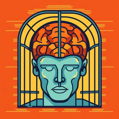 brain in cage head contour clipart flat design