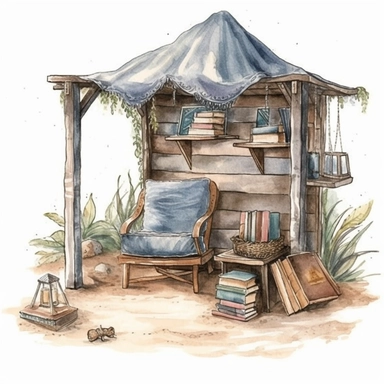 Beach Reading Nook clipart, Coastal Reading Corner, Beach Boho, watercolour style