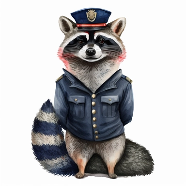 Stylish funny Raccoon in Enlisted Navy Dress Blue Uniform, full body, colorful waterpaint Clipart, watercolor, high-quality illustration, professional raster graphic, white background, Studio Lighting, ultra-detailed, 8k