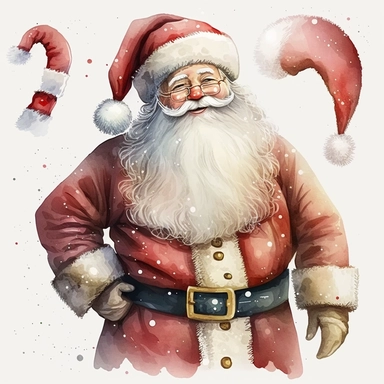 Elevate your holiday creations with this collection of realistic standing Santa Claus Clipart watercolor images, presented against a white background and rendered in ultra-high-definition (UHD). Each image in this pack depicts Santa Claus in a lifelike standing pose, capturing the essence of his character and the warmth of the holiday season. The UHD resolution ensures exceptional clarity and detail, making these clipart images ideal for card making, mixed media projects, and digital artwork. Wh