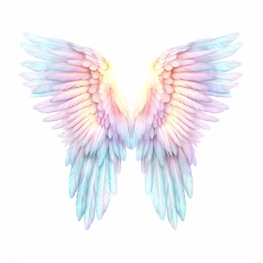 heavenly glowing ethereal white angel wings holy light subtle neon pastel surreal hand painted hand drawn watercolor clip art on isolated background — v4