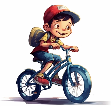 little boy whizzing on his bike stock image of clipart and images, in the style of color gradients, #vfxfriday, dark blue and maroon, bob clampett, saurabh jethani, relatable personality, yellow and navy