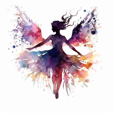 silhouette of watercolor beautiful Ethereal Fairy dancing with elegant dress and celestial wings , illustration in the style of Anna Dittmann, isolated object, white background, gentle,glowing magical plants, highly detailed and realistic, insane quality, mystic, wiccan, art nouveau art style, clipart witchcore dreamcore cottagecore white background no text, isolated on white, ghibli style, watercolor illustration, award winning
