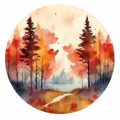 watercolr autumn forest circle clip art