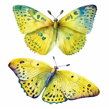 watercolor butterfly clipart, exotic flying butterfly, full yellow, bright color, no outlines, white background, no text