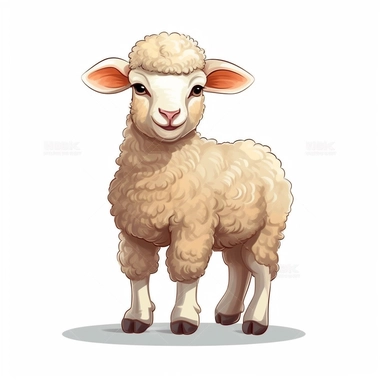 single clipart image png graphic of a Hyper Realistic Vibrant Clipart Cute Farm Sheep Illustration