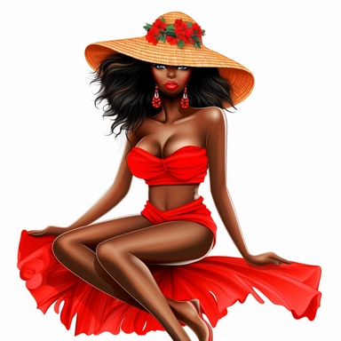 fashion black girl in a red bikini clipart, hd