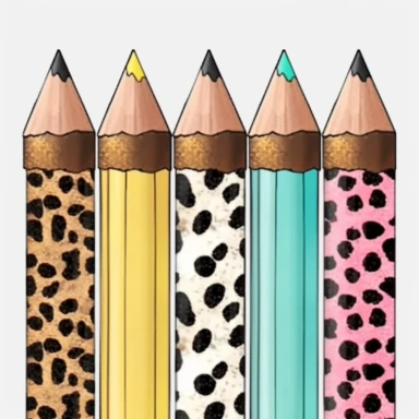 pencils, detailed, leopard print, clipart,