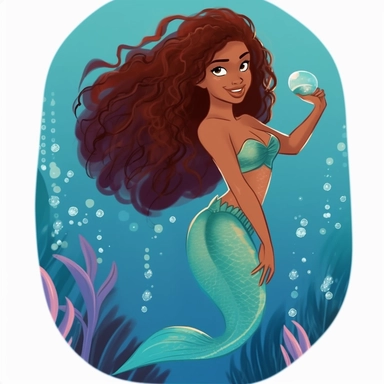 a black girl verision of disney's little mermaid, ariel, detailed clipart