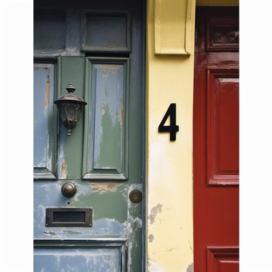 clipart illustration, realistic, photorealism, photo, extreme close-up, house number, 4, four, street sign, Europe,