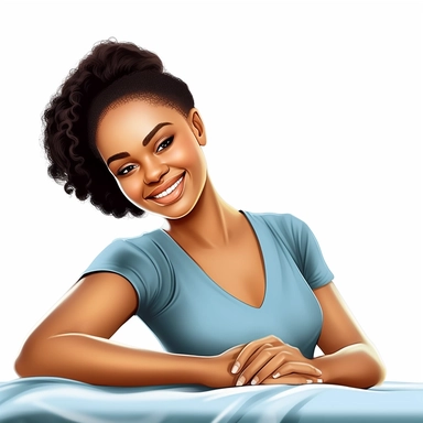 illustration clipart of latina african american woman laying on a massage table getting a massage, hyperrealistic, white background