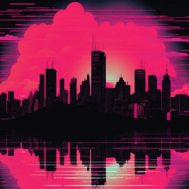 new york skyline dark synth vaporwave clipart