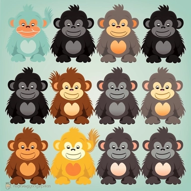 Cute Cartoon Gorillas Clipart, Cute Cartoon Clipart, Jungle clipart, Single design