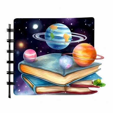 Magic Book with Planets Watercolor Sublimation Clipart, Clipart, white background, no watermark, no text, no word,