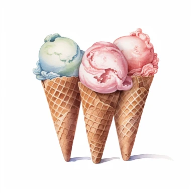 ice cream scoop watercolor clipart, white background, neutral muted colors, high quality, hyperrealistic, detailed, vintage, paris, color palette vintage beige and baby blue
