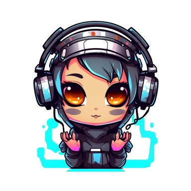 adorable simple cyberpunk Dj clipart, white background, adobe illustrator vector