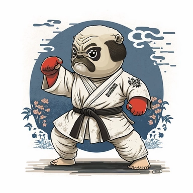 karate pug hawaiian colourful anime manga kawaii cute vibrant clipart trippy vivid