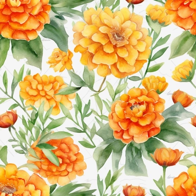 clipart, separate design, watercolor, A cheerful and bright yellow and orange marigolds, adding a touch of energy and warmth to a summer wedding in Arizona.