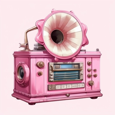 Cute Beautiful Pink classical music player Sublimation Clipart ,Cartoon,hyper realistic, intricate detail, illustration style,high solution,on the white background