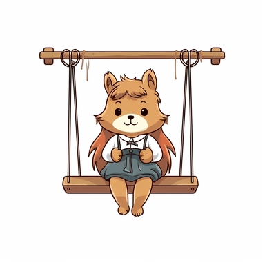 animal on a school swing clip art vector, simple, thick cartoon lines, white background, anime style