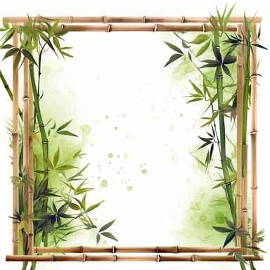 bamboo frame with green leaves and wood bamboo clipart vector, hd illustration, in the style of zhang kechun, uhd image, pictorial harmony, crosshatched shading, large-scale murals, zhichao cai