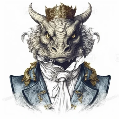 clip art, Beautiful aristocrat clothing, cultured mature dragon head and torso, white background, clipart