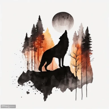 photo of a beautiful howling black wolf in the woods, watercolour clipart, minimalist, white background, 8k, 1606016102