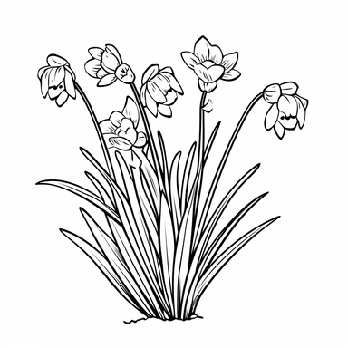 coloring book for kids: Bulbs of wildflowers Clipart ,black and white,no colors, thick lines, no shading, no details, simple, cartoon style,Transparent white background, png