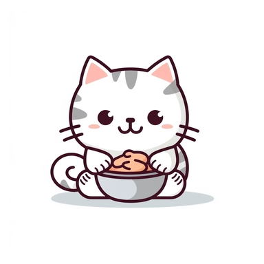 kawaii minimalist cat eating clipart, white background