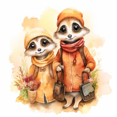 Cute Hansel and gretel meerkat watercolor clipart
