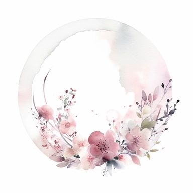 half a circle, minimal, pale pink watercolor flowers, wedding invite, clipart, white background, half circle