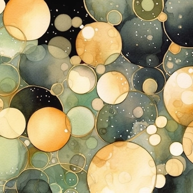 black clipart, Watercolor paper, pale colors, gold striated, summer water bubbles, romantic , pre-raphaelite, abstract
