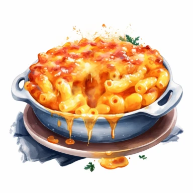 Watercolor_dish of Mac and cheese clipart_hd_on_white_background