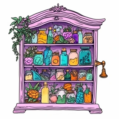 Witchy Apothecary Clipart, Wiccan Spell Bottle Cabinet, Magic, Mystical Floral, Witchcraft, Pagan, rainbow, pastels, bright colors, vivid colors, 4k, sticker