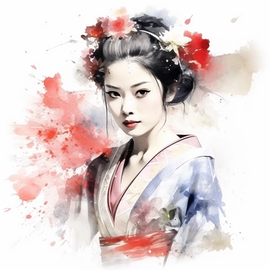 watercolor style, geisha clipart, isolated on white background, 4K