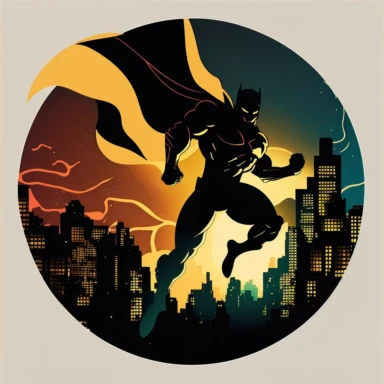 An exciting clipart image of a superhero swooping in with dramatic flair, surrounded by an expansive urban landscape filled with towering buildings and vibrant night lights. The bright colors of the cityscape create a vivid energy that captures the electricity and anticipation of the scene. The superhero is illuminated by a glorious, golden halo of light that elicits feelings of awe and power. The dazzling effect casts eye-catching glimmers of color and catches the attention of observers.