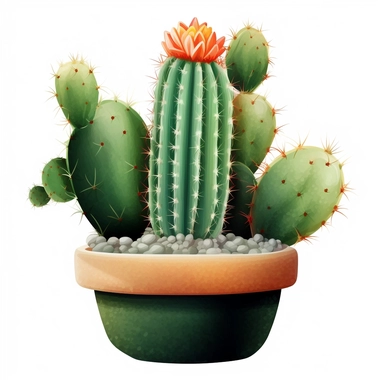 create a hand drawn watercolor clipart of a cactus, white background, 4k