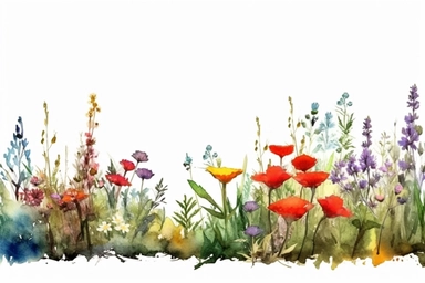 border of Meadow Wild Flowers Watercolor, Masterpiece, high details, high quality, real art, Clipart, solid background