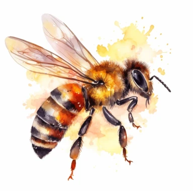 watercolor colorful clipart of a buzzing honeybee, hd, on white background