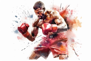 Watercolor, Generate an image of a boxer dodging punches and counter-attacking clipart, hd, on a white background, spaced out