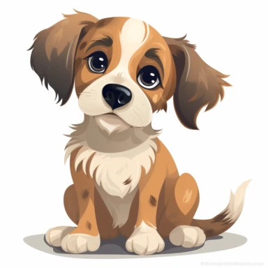 Cartoon of mutt mixed puppy, cute, funny, clipart style, vector style, character by Cory Loftis, white background v4
